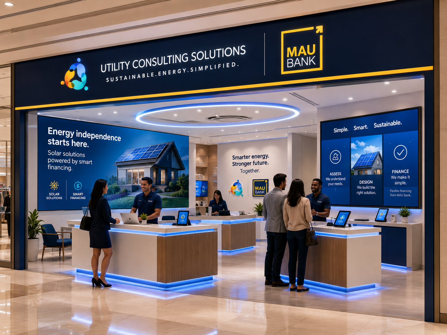 The MauBank and Utility Consulting Solutions Mau Power sign-up and support centre, where customers explore solar solutions and smart financing